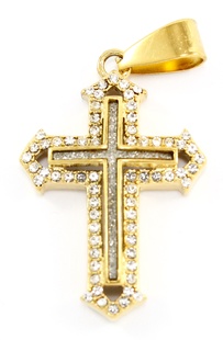 Přívěsek z oceli zlatý kříž s krystaly